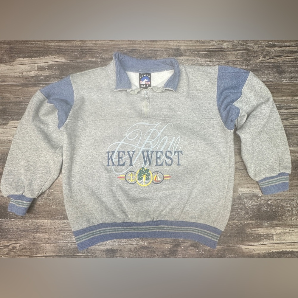 Vintage Key West 1/4 Zip Sweatshirt - Medium - Power USA - Made in USA - GUC
